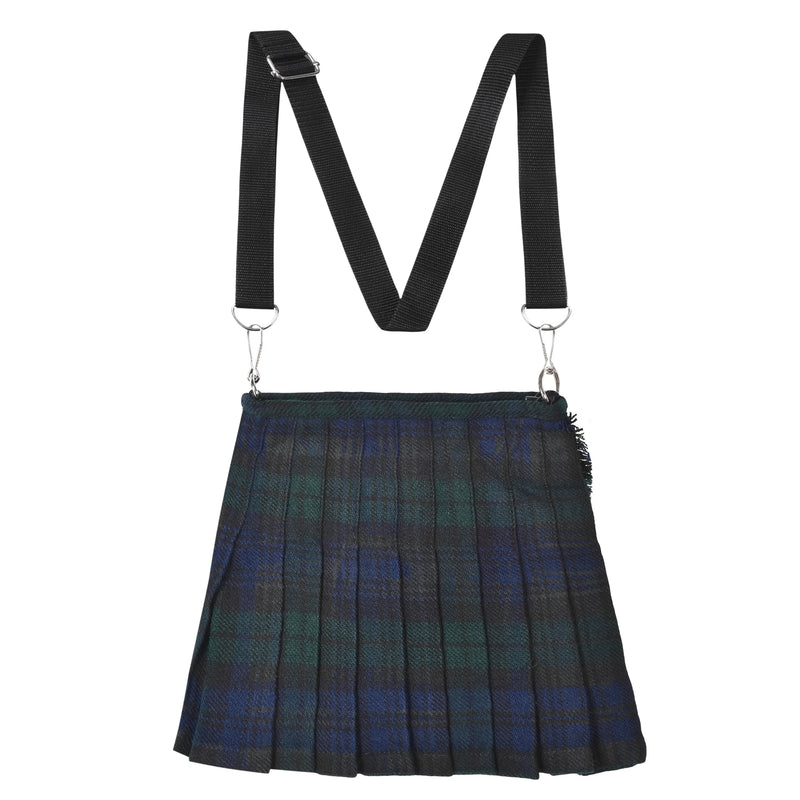Traditional Scottish Women Tartan Bag Pleated Crossbody Purse - Adjustable Straps, Zip Closure Black Watch Tartan All Safe International