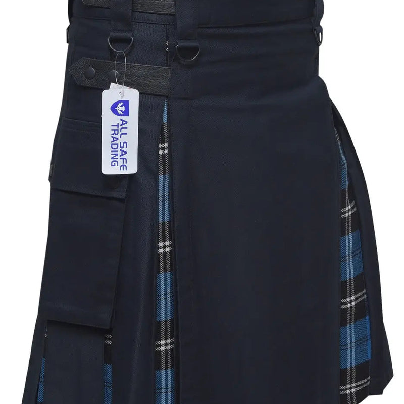 Men's Blue Ramsay Tartan Hybrid Kilt with Cargo Pockets, Utility Kilt All Safe International