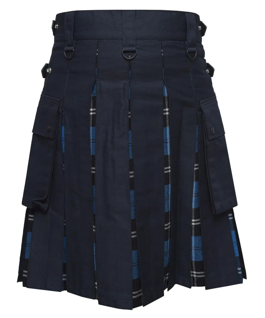 Men's Blue Ramsay Tartan Hybrid Kilt with Cargo Pockets, Utility Kilt All Safe International