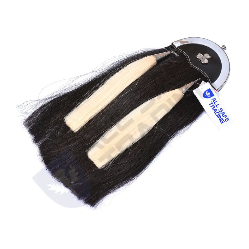 Scottish Military Long Horse Hair Sporran, Shamrock with 2 White Tassels All Safe International