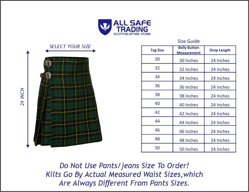 Men's 5 Yard Scottish Tartan Kilt, Highland Wedding Kilt, Wallace Hunting Tartan Kilt All Safe International