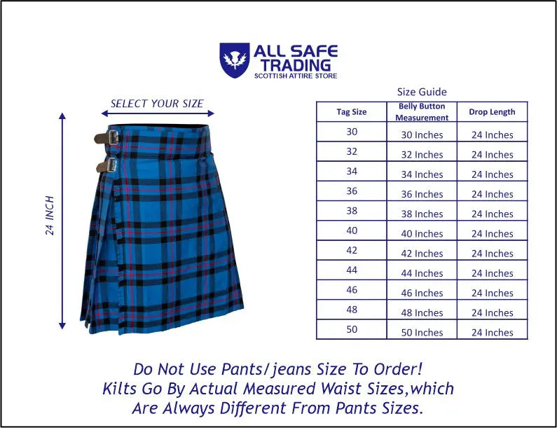 Men's 5 Yard Scottish Tartan Kilt, Highland Wedding Kilt, Elliot Modern Tartan Kilt All Safe International