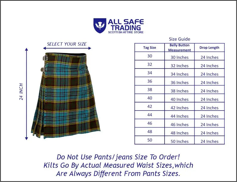 Men's 5 Yard Scottish Tartan Kilt, Highland Wedding Kilt, Anderson Tartan Kilt All Safe International