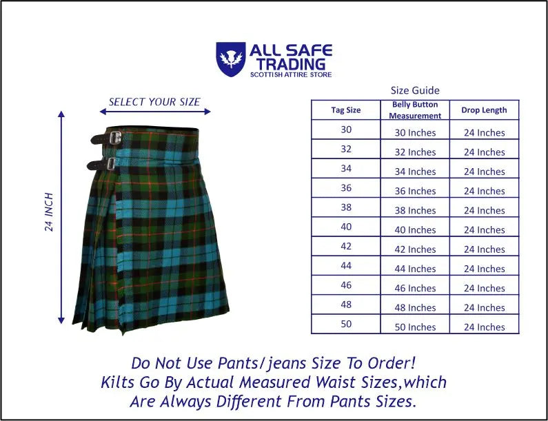 Men's 5 Yard Scottish Tartan Kilt, Highland Wedding Kilt, Gunn Ancient Tartan Kilt All Safe International