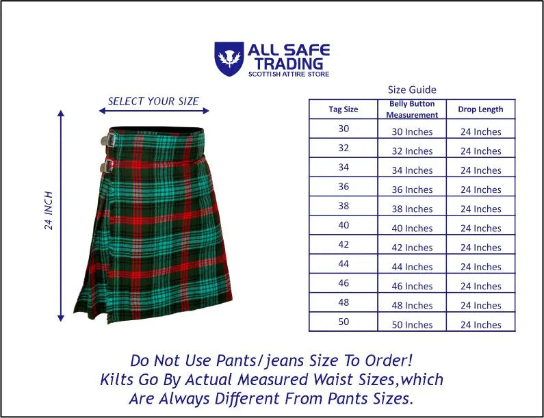 Men's 5 Yard Scottish Tartan Kilt, Highland Wedding Kilt, Ross Hunting Tartan Kilt All Safe International