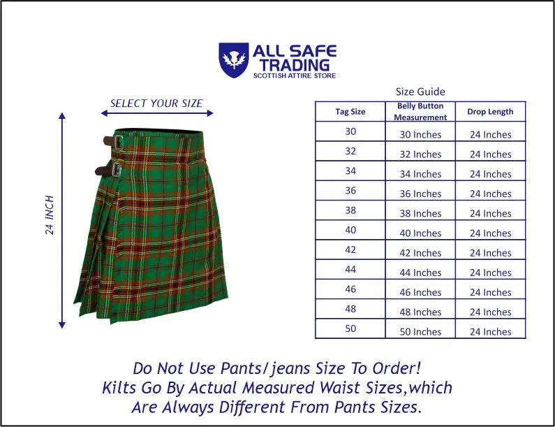 Men's 5 Yard Scottish Tartan Kilt, Highland Wedding Kilt, Tara Murphy Tartan Kilt All Safe International