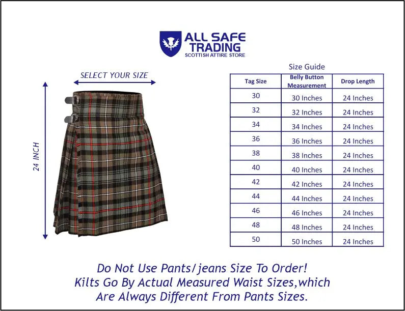 Men's 5 Yard Scottish Tartan Kilt, Highland Wedding Kilt, Mackenzie Weathered Tartan Kilt All Safe International