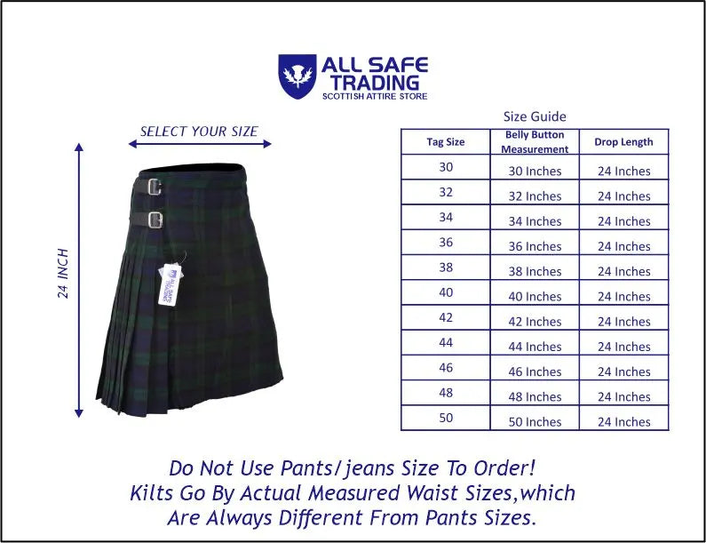 Men's 8 Yard Kilt for Men, Men's Deluxe Kilt, Scottish Tartan Kilt, Highland Wedding Kilt, Black Watch Kilt All Safe International
