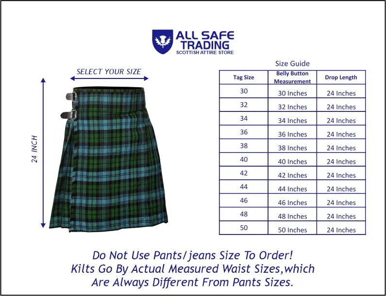 Men's 5 Yard Scottish Tartan Kilt, Highland Wedding Kilt, Campbell Ancient Tartan Kilt All Safe International