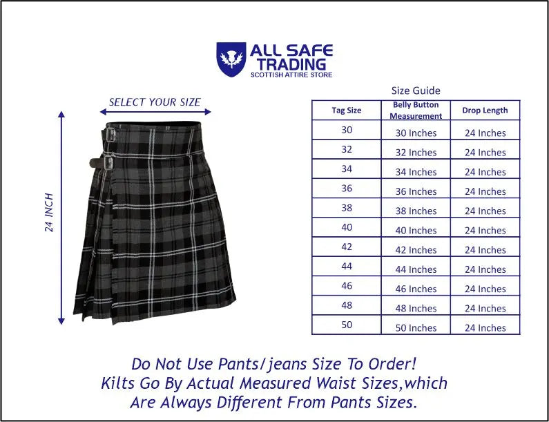 Men's 5 Yard Scottish Tartan Kilt, Highland Wedding Kilt, Granite Tartan Kilt All Safe International