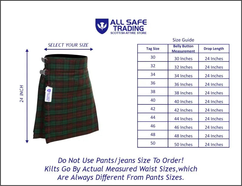 Men's 5 Yard Scottish Tartan Kilt, Highland Wedding Kilt, Brown Watch Tartan Kilt All Safe International