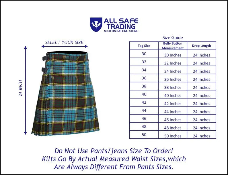 Men's 8 Yard Kilt for Men, Men's Deluxe Kilt, Scottish Tartan Kilt, Highland Wedding Kilt, Anderson Kilt All Safe International
