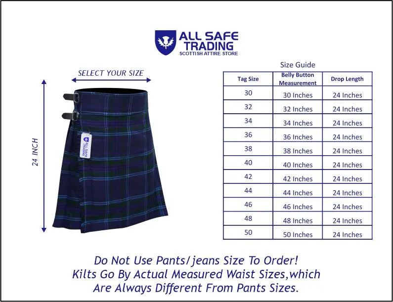 Men's 5 Yard Scottish Tartan Kilt, Highland Wedding Kilt, Spirit of Scotland Tartan Kilt All Safe International