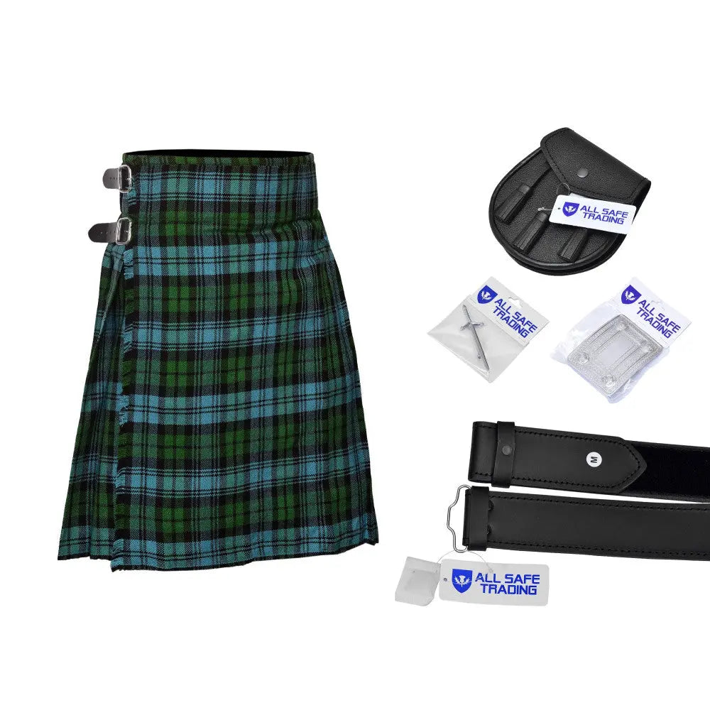 Men's Scottish 6 Piece Casual Kilt Outfit with Sporran, Campbell Ancient Tartan Kilt All Safe International
