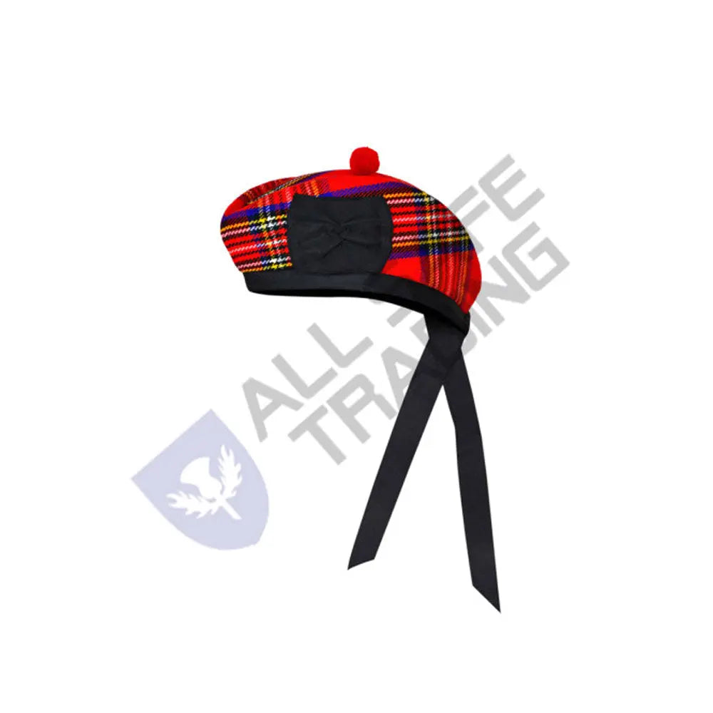 Scottish Royal Stewart Glengarry Hat with Red Pompom All Safe International