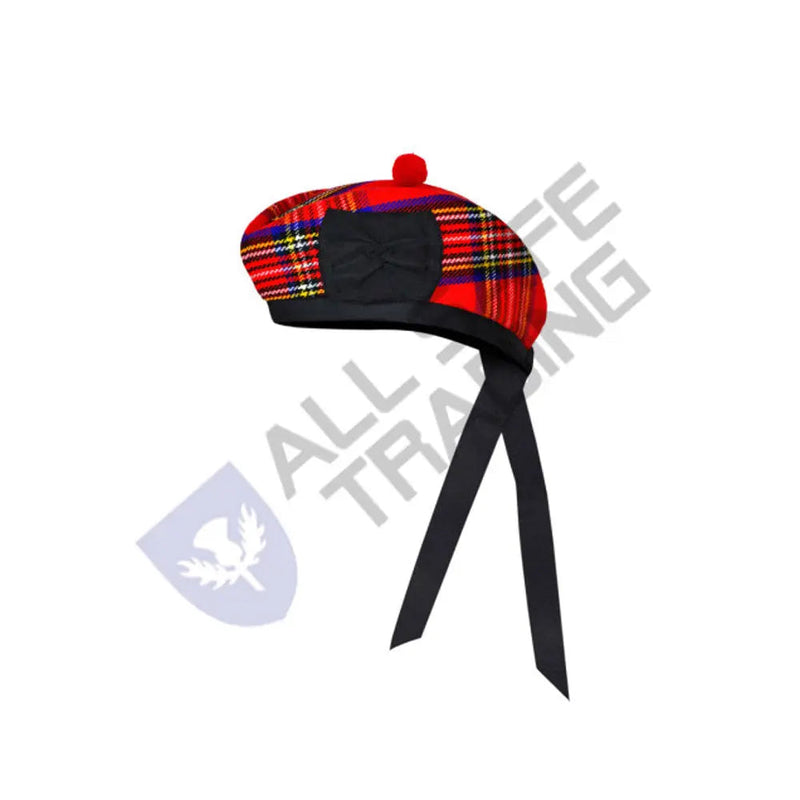 Scottish Royal Stewart Glengarry Hat with Red Pompom All Safe International