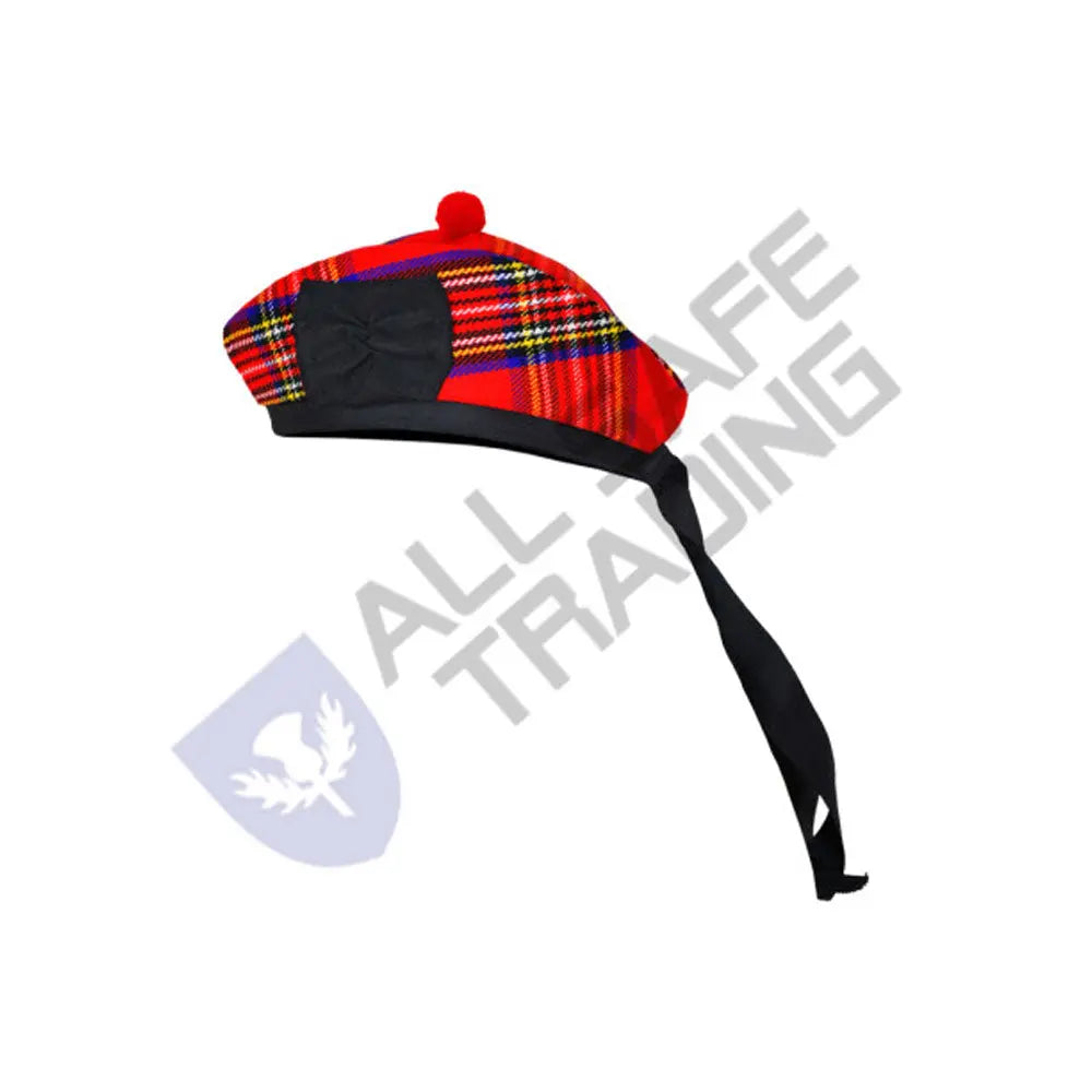 Scottish Royal Stewart Glengarry Hat with Red Pompom All Safe International