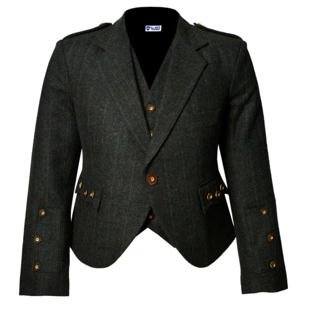 Scottish Tweed Argyle Kilt Jacket With Waistcoat/Vest - Sizes 36"- 54" All Safe International