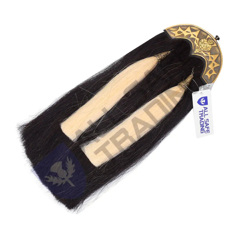 Scottish Military Long Horse Hair Sporran, Antique Cantle with 2 White Tassels All Safe International
