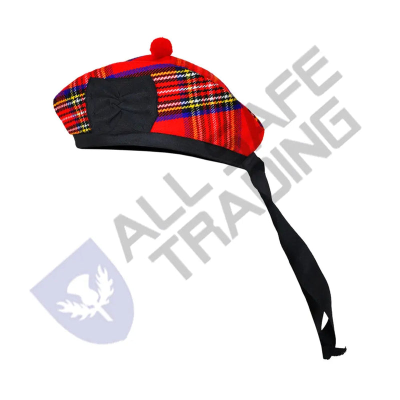 Scottish Royal Stewart Glengarry Hat with Red Pompom All Safe International