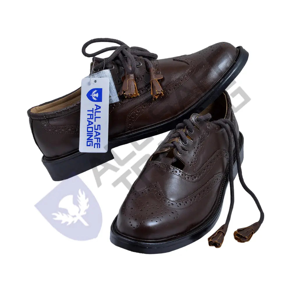 Scottish BrownLeather Ghillie Brogues Kilt Shoes UK Sizes All Safe International