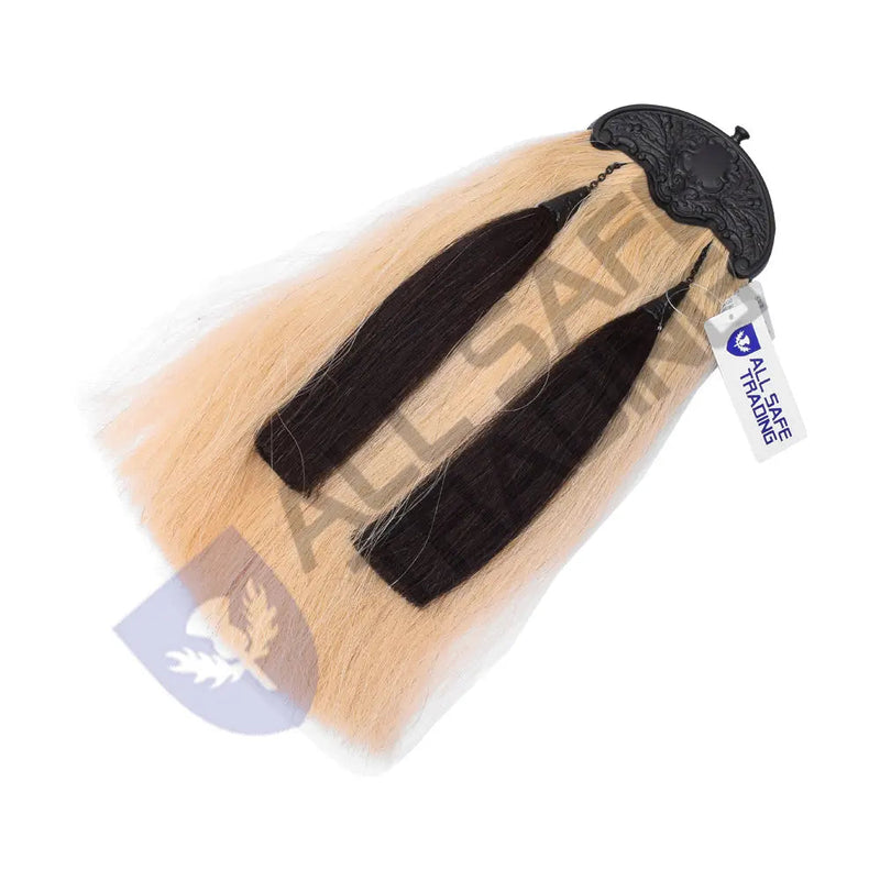 Scottish Military Long Horse Hair Sporran, Black Cantle with 2 Black Tassels All Safe International