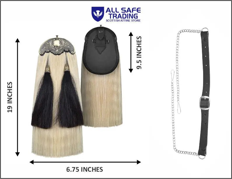Premium Leather Sporran for Men - Ideal Kilt Accessories for Men, Scottish Kilt Sporran with Chain Belt Art # 11 All Safe International