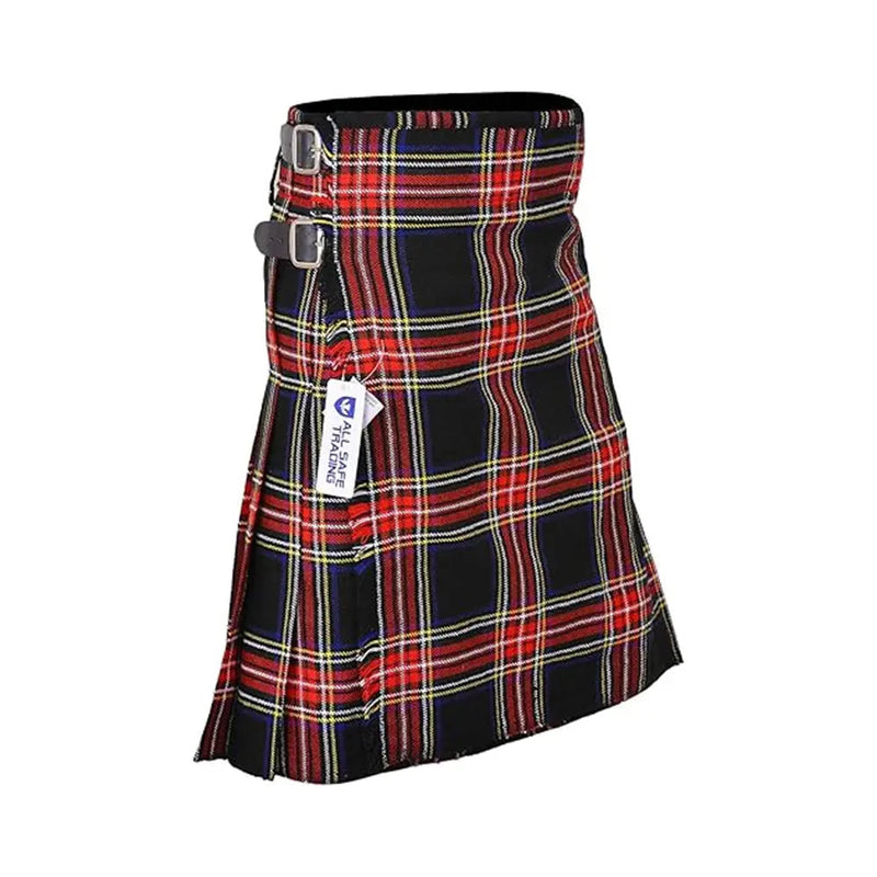 Authentic Scottish Men's Tartan Kilts - Highland Light Weight Value Kilt Embrace Your Heritage with Comfort Black Stewart Tartan Kilt All Safe International