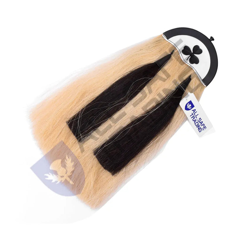 Scottish Military Long Horse Hair Sporran, Shamrock with 2 Black Tassels All Safe International