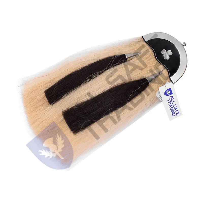 Scottish Military Long Horse Hair Sporran, Shamrock with 2 Black Tassels All Safe International