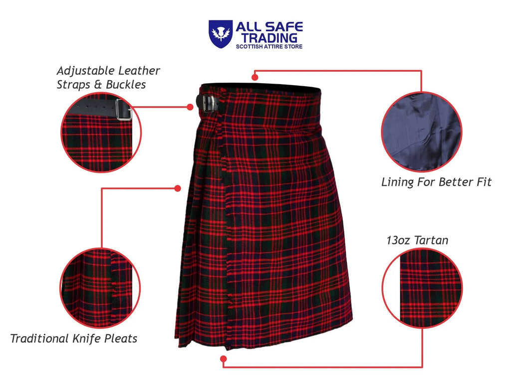 Authentic Scottish Men's Tartan Kilts - Highland Light Weight Value Kilt Embrace Your Heritage with Comfort Macdonald Tartan Kilt All Safe International