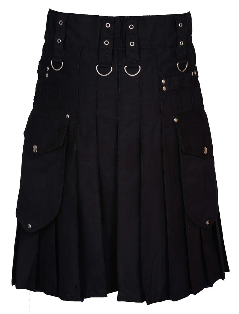 Active Men's Black utility kilt 100% Cotton, Cargo Pocket Kilt for Men| Men's Kilt | Utility Kilt |Tartan Kilts for Men for Scottish Kilt Costume All Safe International
