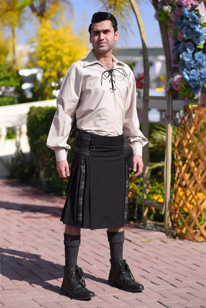 Men's Grey watch Tartan Hybrid Kilt with Cargo Pockets, Utility Kilt All Safe International