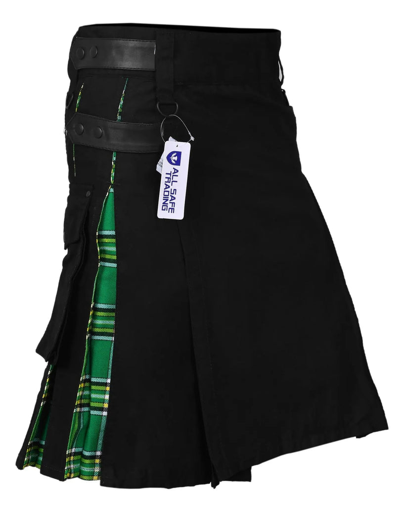 Men's Irish Heritage Tartan Hybrid Kilt with Cargo Pockets, Utility Kilt All Safe International