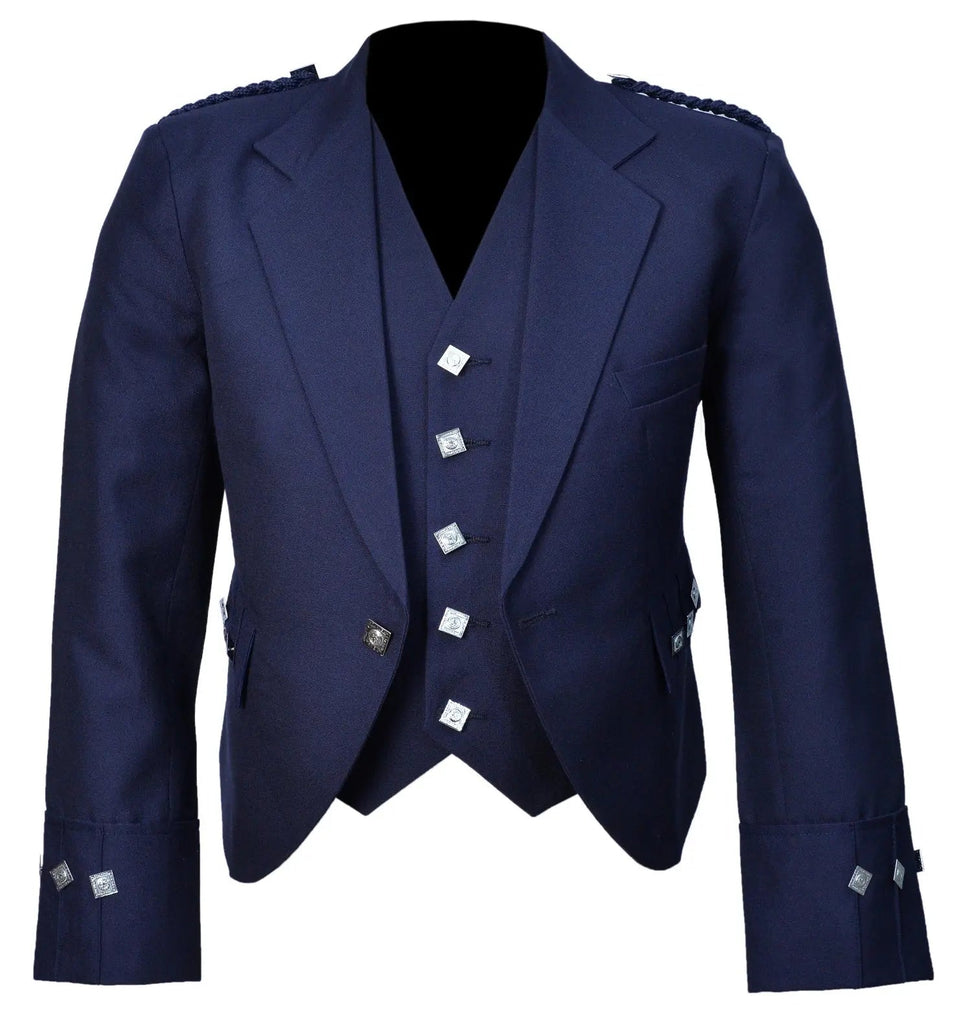 Scottish Blue Argyle Kilt Jacket With Waistcoat/Vest - Sizes 36"- 54" All Safe International