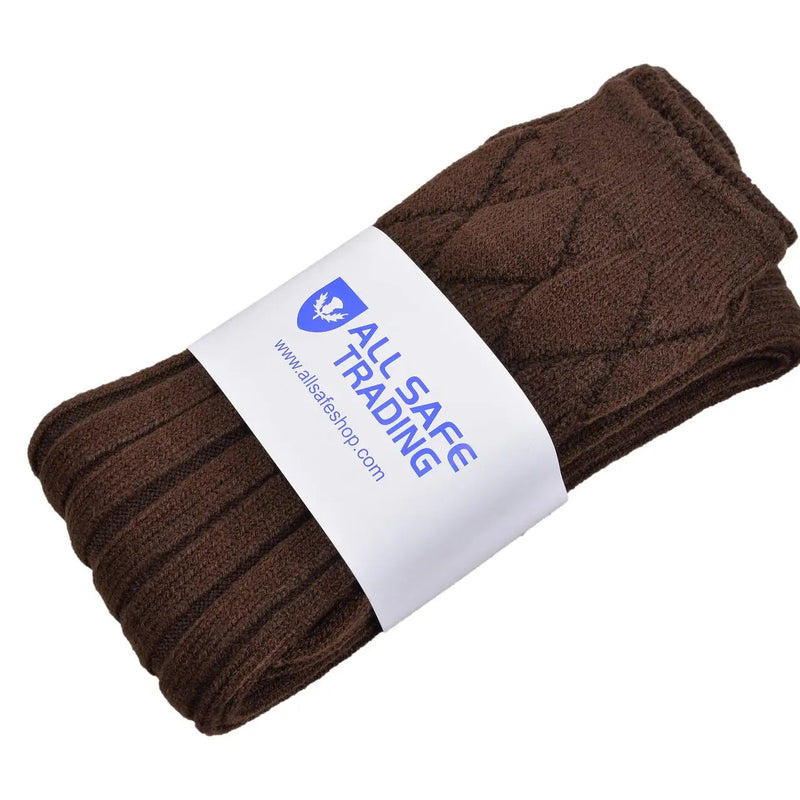 Scottish Square Kilt Hose for Men, Ribbed Socks for USA Shoe Sizes - Brown All Safe International