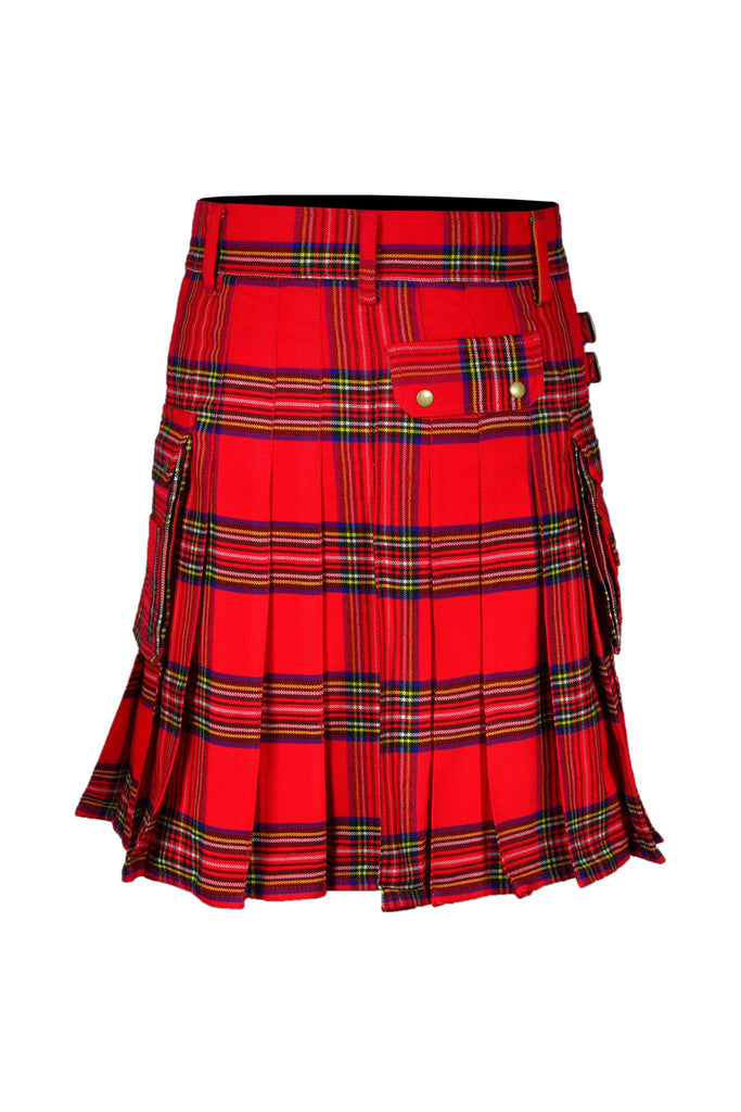 Scottish Men's Modern Royal Stewart 16oz Tartan Pockets Utility Kilt, Cargo Kilt All Safe International