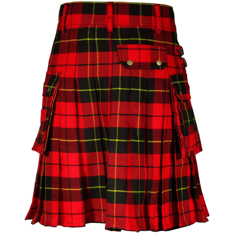 Scottish Men's Modern Wallace 16oz Tartan Pockets Utility Kilt, Cargo Kilt All Safe International