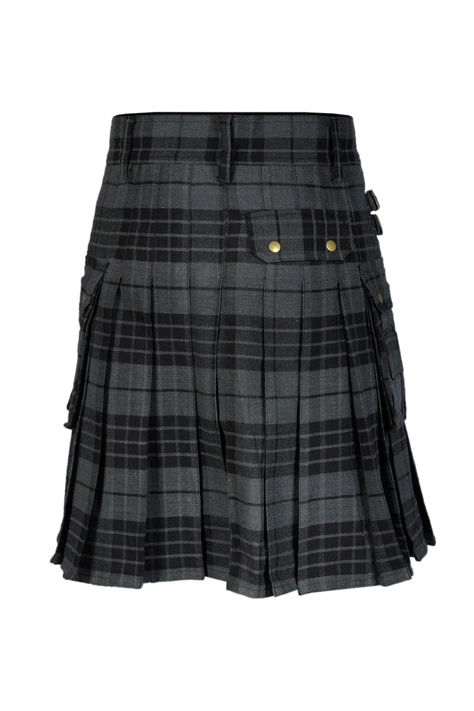 Scottish Men's Modern Grey Watch 16oz Tartan Pockets Utility Kilt, Cargo Kilt All Safe International
