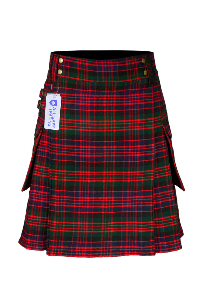 Scottish Men's Modern Macdonald 16oz Tartan Pockets Utility Kilt, Cargo Kilt All Safe International