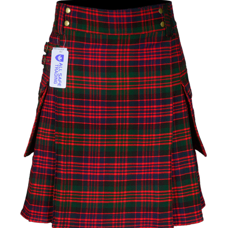 Scottish Men's Modern Macdonald 16oz Tartan Pockets Utility Kilt, Cargo Kilt All Safe International