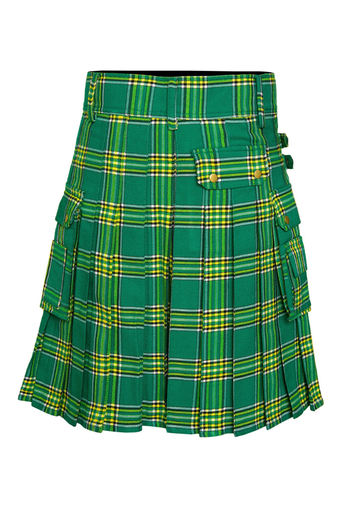 Scottish Men's Modern Irish Heritage 16oz Tartan Pockets Utility Kilt, Cargo Kilt All Safe International