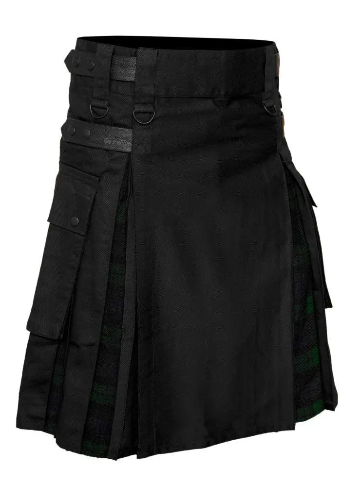 Men's Black watch Tartan Hybrid Kilt with Cargo Pockets, Utility Kilt All Safe International