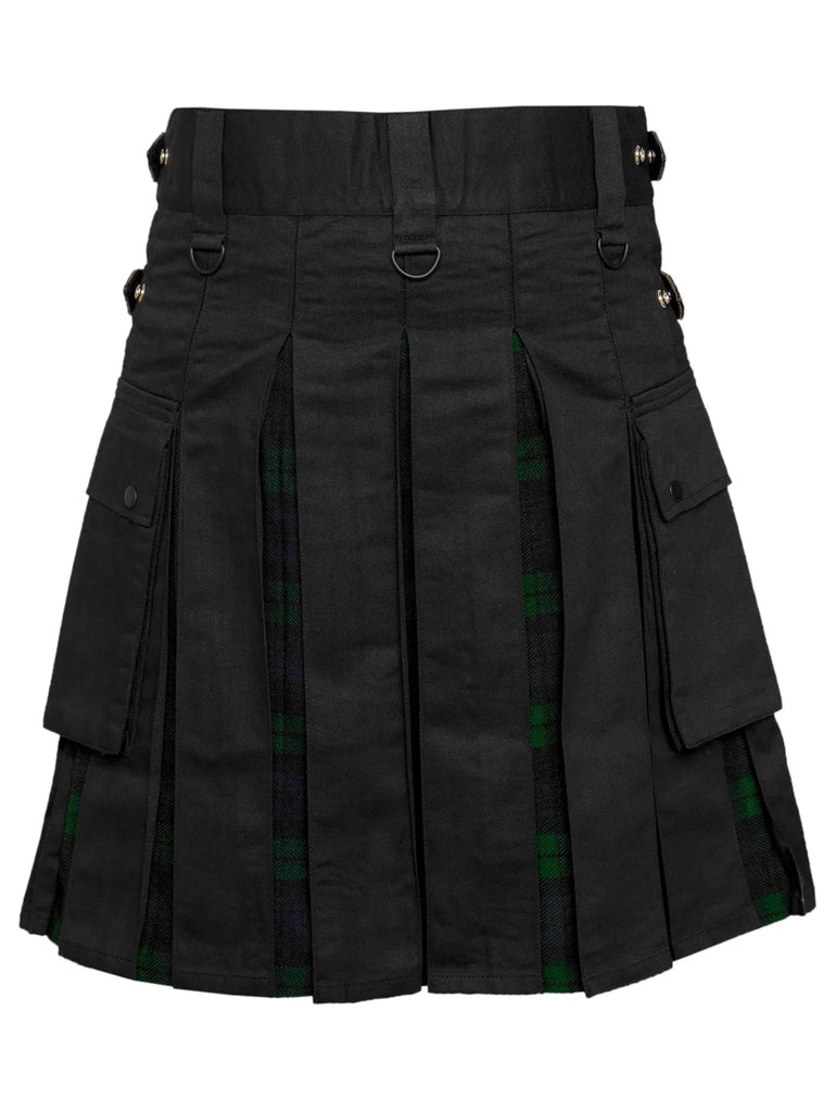 Men's Black watch Tartan Hybrid Kilt with Cargo Pockets, Utility Kilt All Safe International