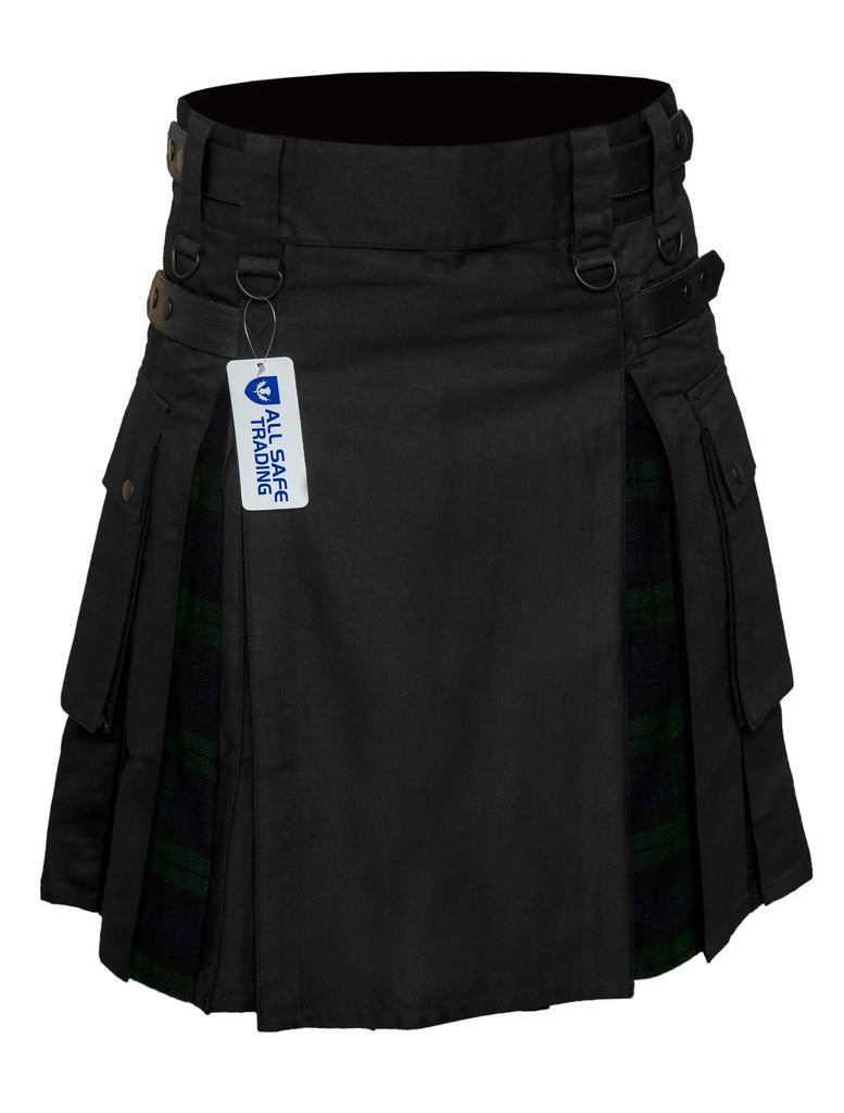 Men's Black watch Tartan Hybrid Kilt with Cargo Pockets, Utility Kilt All Safe International