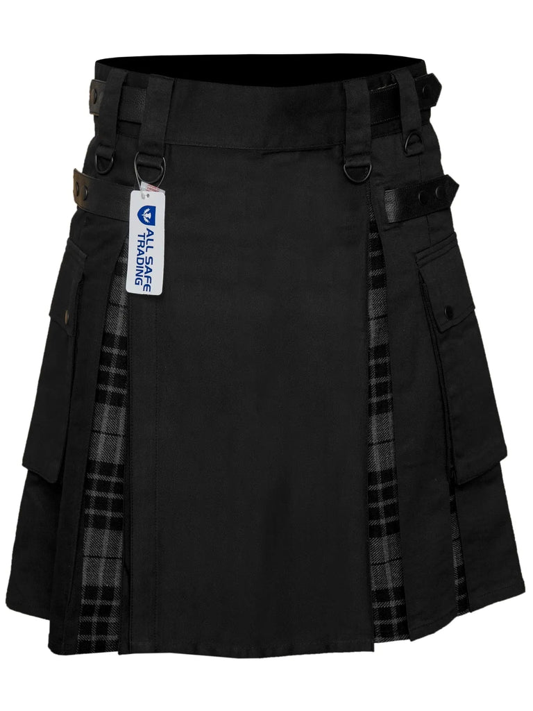 Men's Grey watch Tartan Hybrid Kilt with Cargo Pockets, Utility Kilt All Safe International