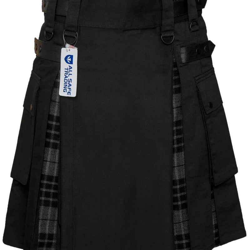 Men's Grey watch Tartan Hybrid Kilt with Cargo Pockets, Utility Kilt All Safe International