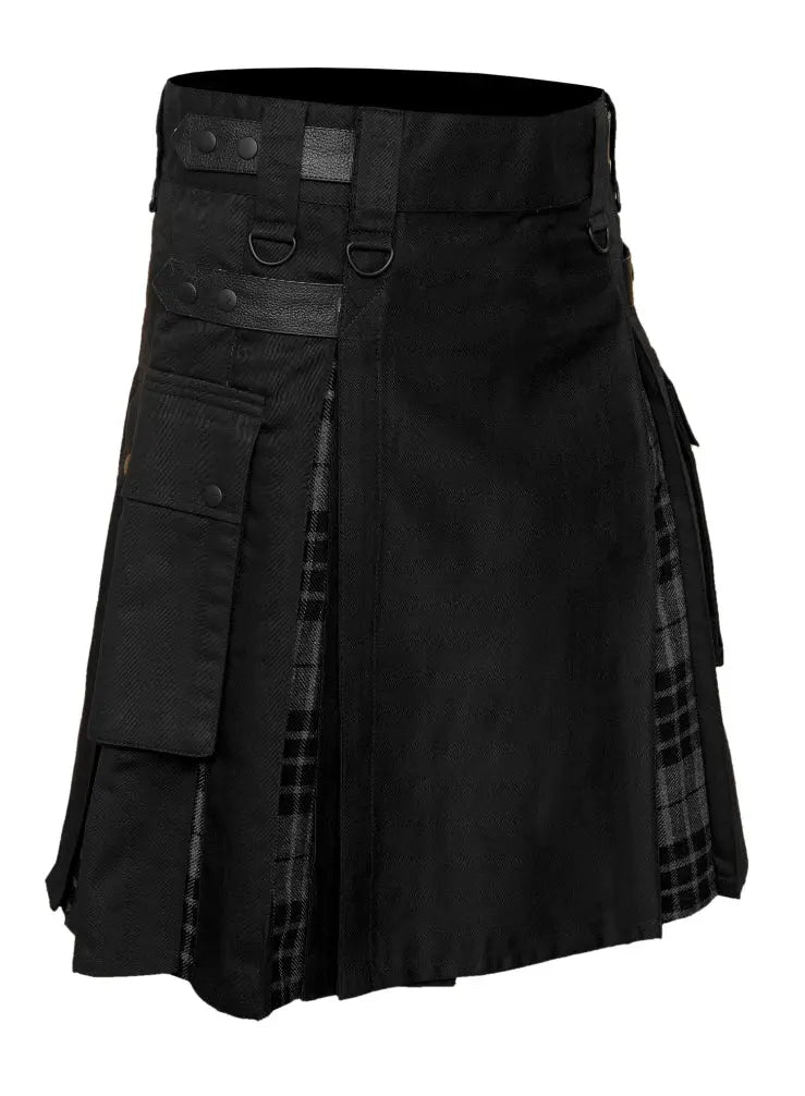 Men's Grey watch Tartan Hybrid Kilt with Cargo Pockets, Utility Kilt All Safe International