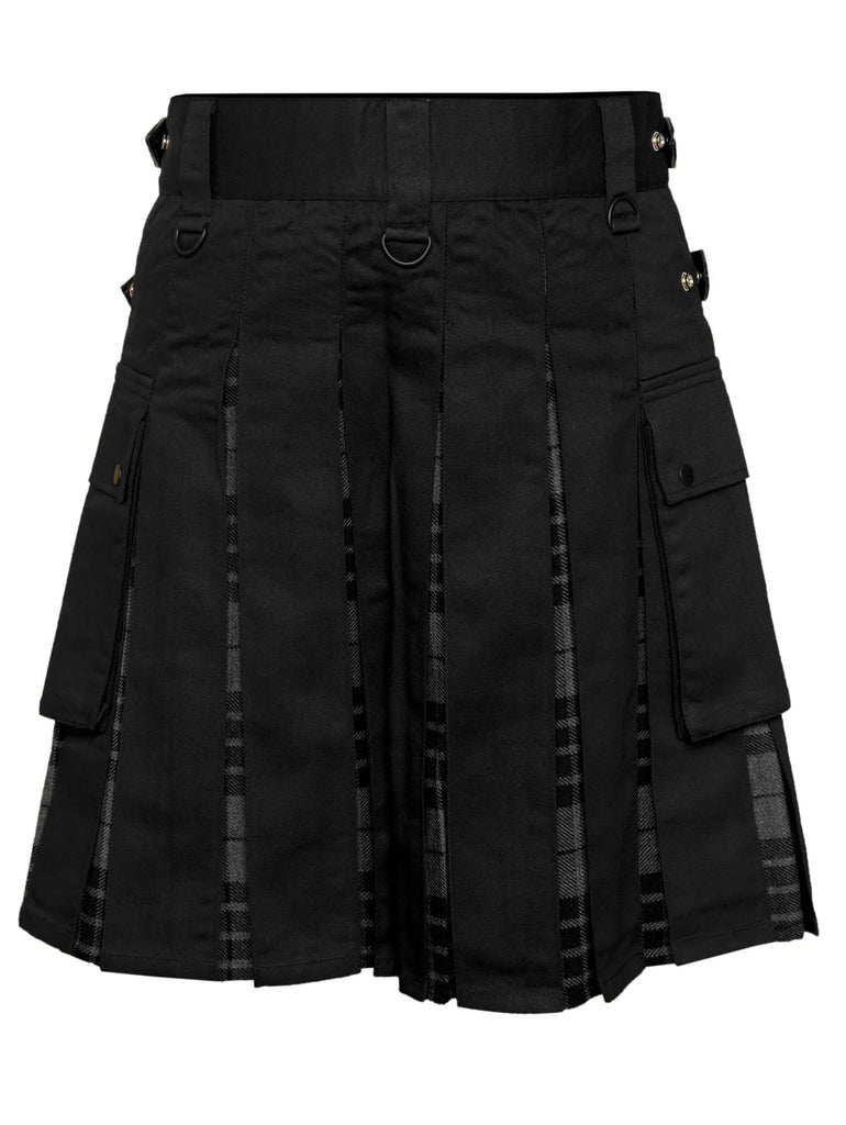Men's Grey watch Tartan Hybrid Kilt with Cargo Pockets, Utility Kilt All Safe International