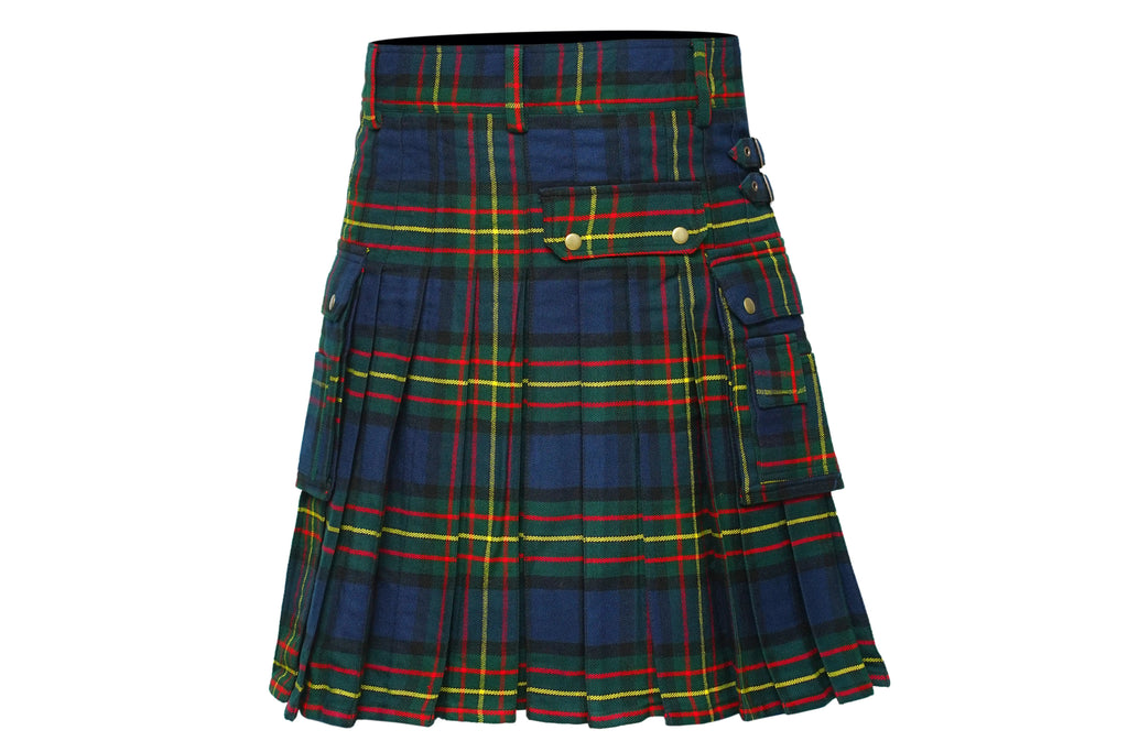 Scottish Men's Modern Maclaren 16oz Tartan Pockets Utility Kilt, Cargo Kilt All Safe International
